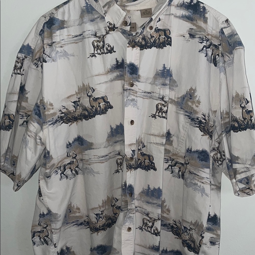 Blue and Gray Casual Button Down Shirts with Scenic Print